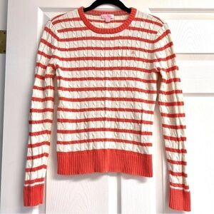 LILLY PULITZER Y2K Cable Knit Crew Neck Coral Striped Cotton Sweater Size S